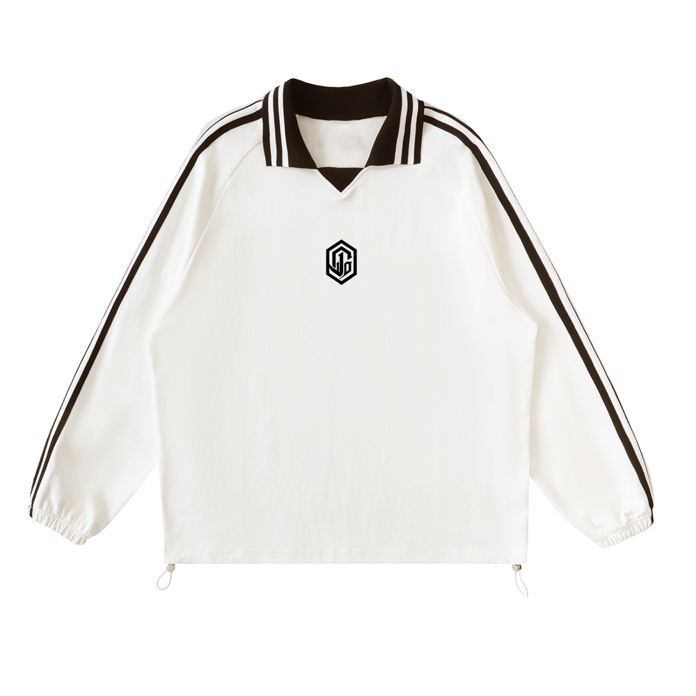 Contrast Striped Lapel Collar Sweatshirt